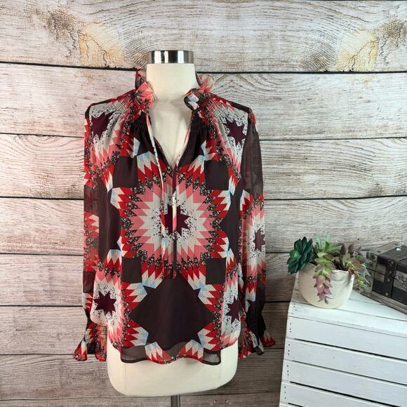 NWT Ann Taylor LOFT Bohemian Blouse Top Women's Size XS Red Ruffle0 - Picture 1 of 6